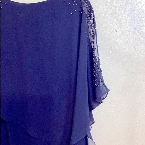 Xscape Navy Blue Beaded / Studded Cocktail Dress - Picture 3 of 13